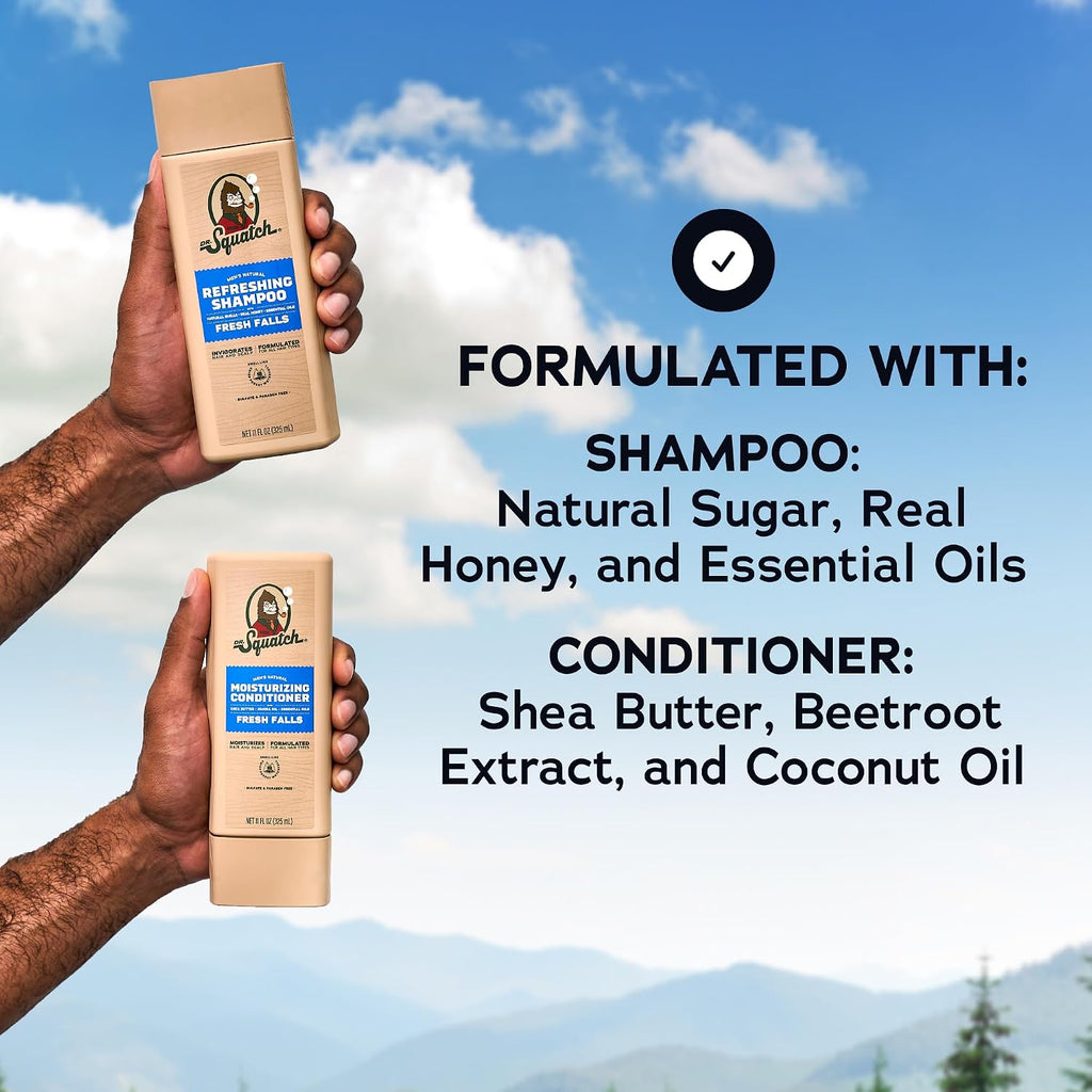 Dr. Squatch Men'S Natural Shampoo And Conditioner Set – Sulfate & Paraben Free Natural Shampoo And Conditioner For Men – Scalp Nourishing Formula – Fresh Falls (11 Fl Oz, 2-Pack)