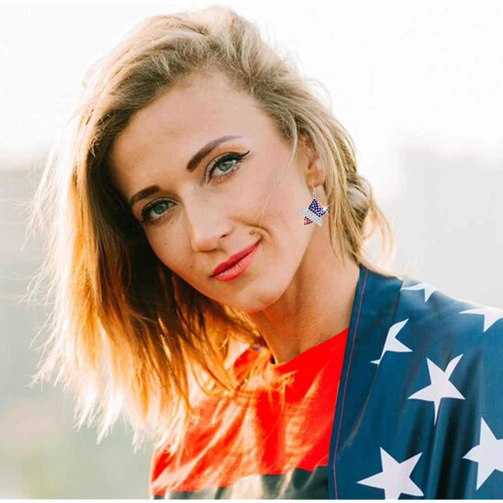4th of July Independence Day Patriotic Earring for Women American Flag Dangle Earrings Patriotic Red White Blue USA Earring, Pave Crystal Stud