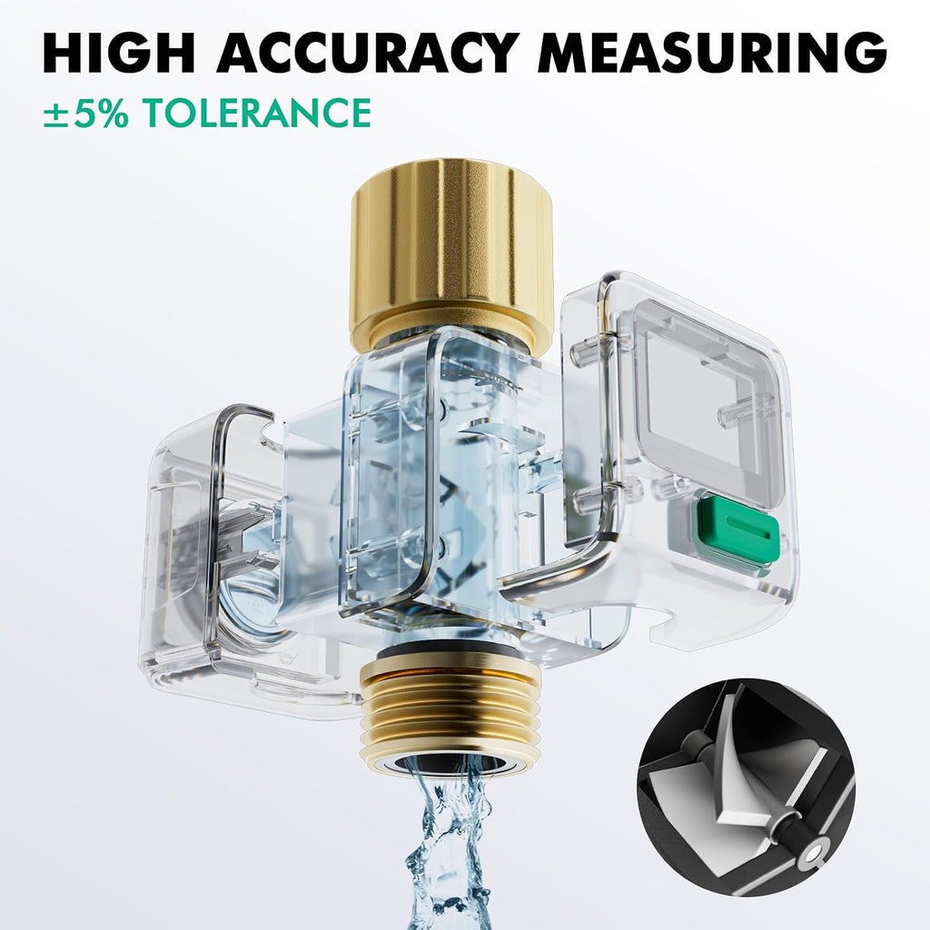 Restmo Water Flow Meter, Measure Gallon/Liter Consumption And Flow Rate | Brass Inlet & Outlet, Water Meter For Outdoor Garden Hose Watering, Rv Water Tank Filling, Lawn Sprinkler And Nozzle Sprayer