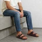 Odoly Men'S Cork Footbed Slide Sandal, Arch Support Summer Outdoor Sandals With Adjustable Buckle For Men