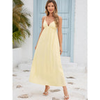 Women'S Dress V Neck Backless Spaghetti Strap Maxi Dress For Women Flowy Boho Casual Sundress