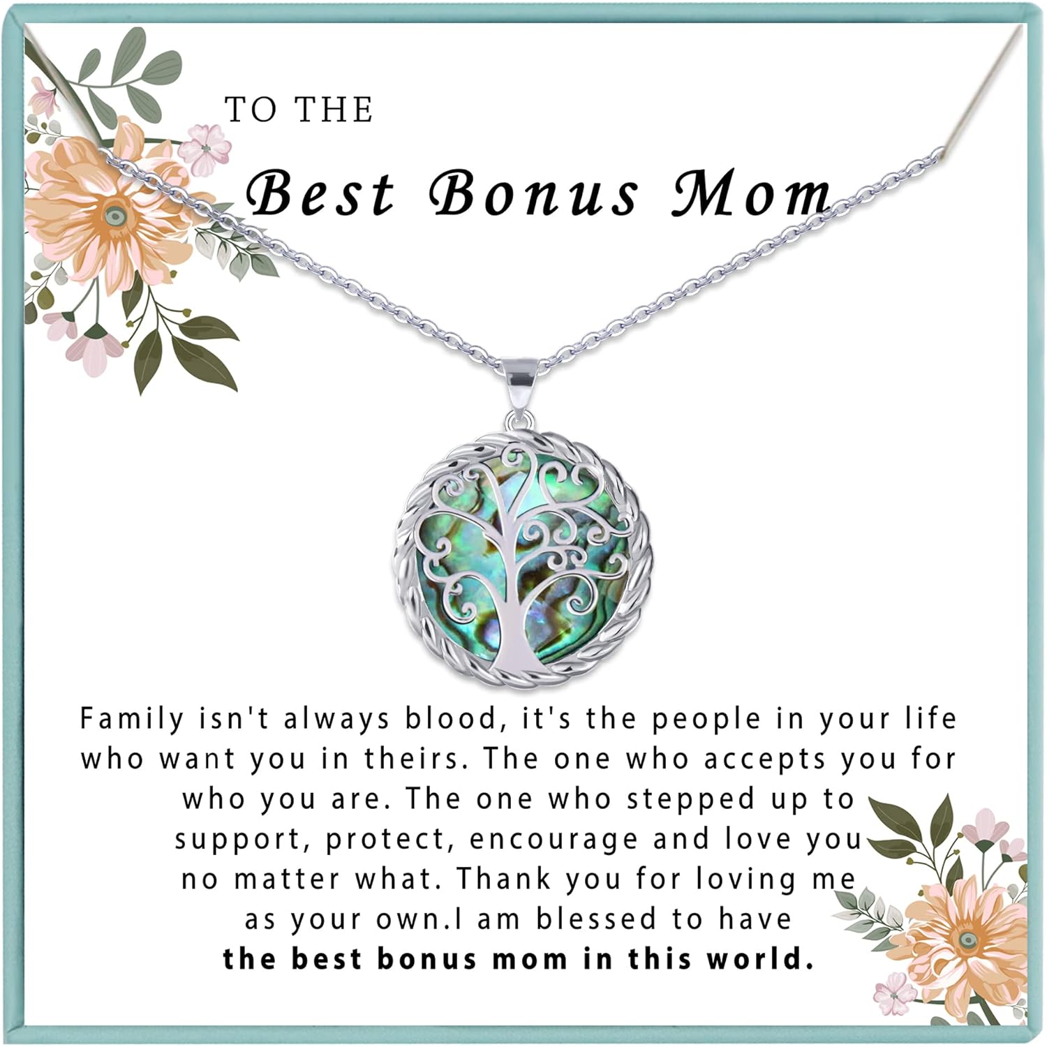 SmileBelle Tree of Life Necklace as Mothers Day Gift for Mom, Birthday Gifts for Stepmom as Bonus Mom Gift from Daughter, Grandma Present Silver Mother in Law Necklace as Tree of Life Jewelry
