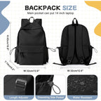 Black School Backpack For Girls Women Waterproof High School Book Bag Cute Backpack For Men Teens Boys, Lightweight Simple Middle School Back Pack Daypack