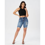 Women's High Waisted Stretchy Denim Bermuda Shorts Ripped Casual Summer Jean Shorts