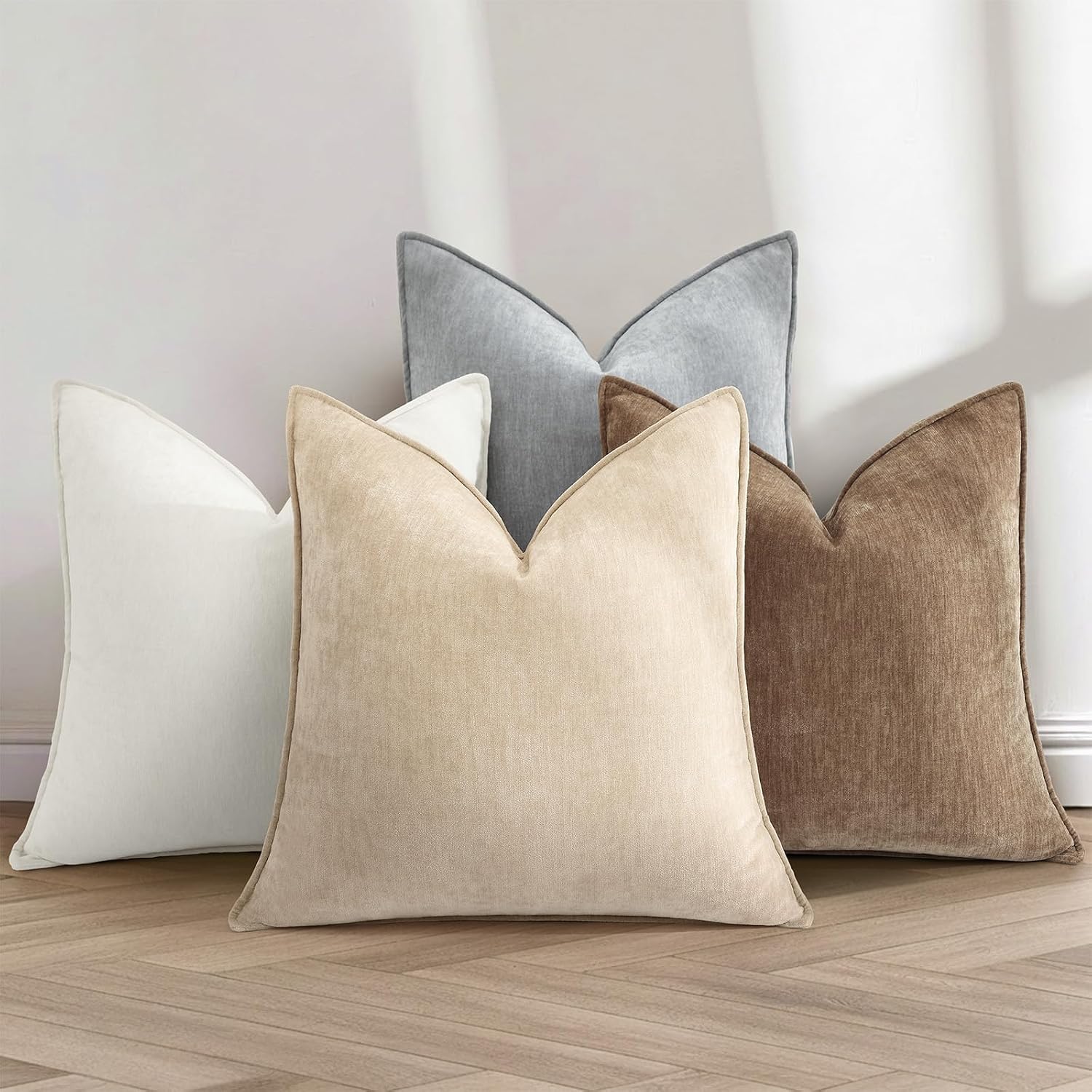 Decoruhome Fall Couch Throw Pillow Covers 12X20 Set Of 2, Decorative Soft Velvet Modern Cozy Chenille Lumbar Pillow Cases With Elegant Design For Sofa Bed Living Room Home Decor, Beige