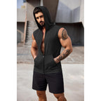 Coofandy Men'S Workout Hooded Tank Tops 2 Pack Zip Up Sleeveless Gym Shirts Muscle Cut Off T Shirt Bodybuilding Hoodies