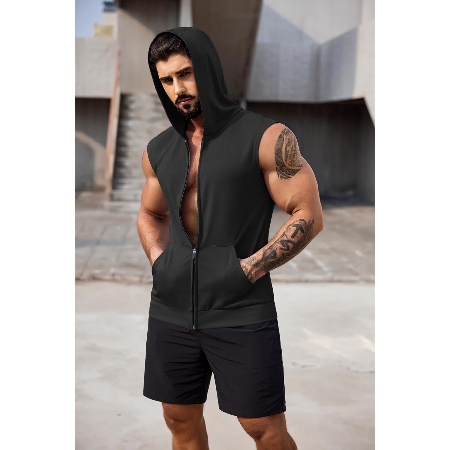 Coofandy Men'S Workout Hooded Tank Tops 2 Pack Zip Up Sleeveless Gym Shirts Muscle Cut Off T Shirt Bodybuilding Hoodies