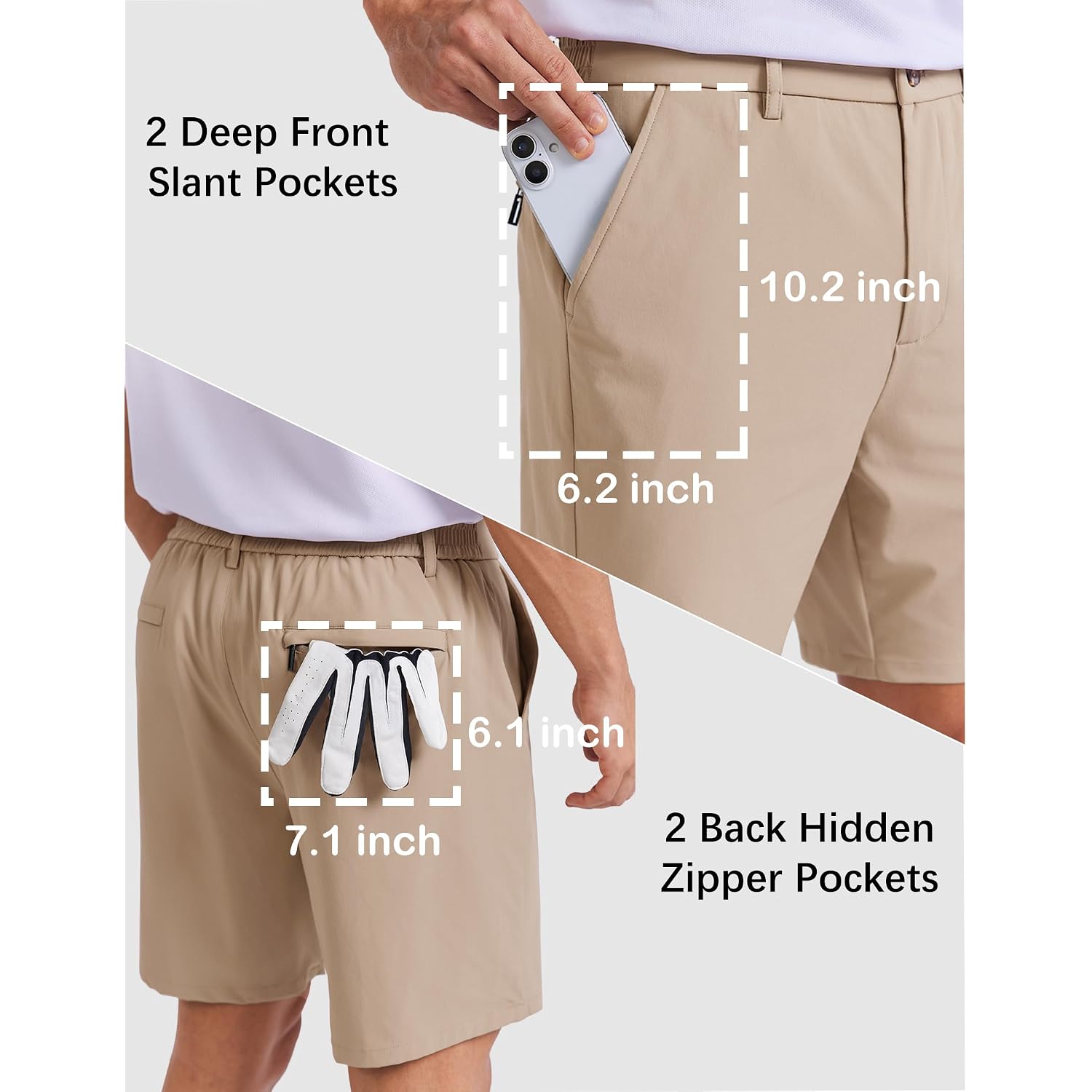 Coofandy Men'S Casual Shorts 7" Stretch Golf Shorts With 4 Pockets Quick Dry Lightweight Shorts Dress For Hiking Work