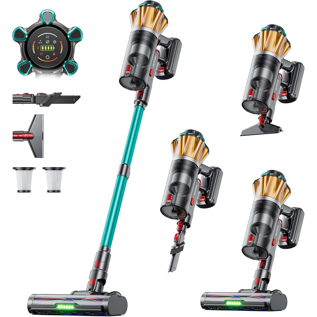Cordless Vacuum Cleaner, 60Kpa 650W Stick Vacuum With Hurricane Mode, 70-Min Runtime, Anti-Tangle Brush, Self-Standing, Led Display, Cordless Vacuum For Pet Hair, Carpet & Hard Floor, Car