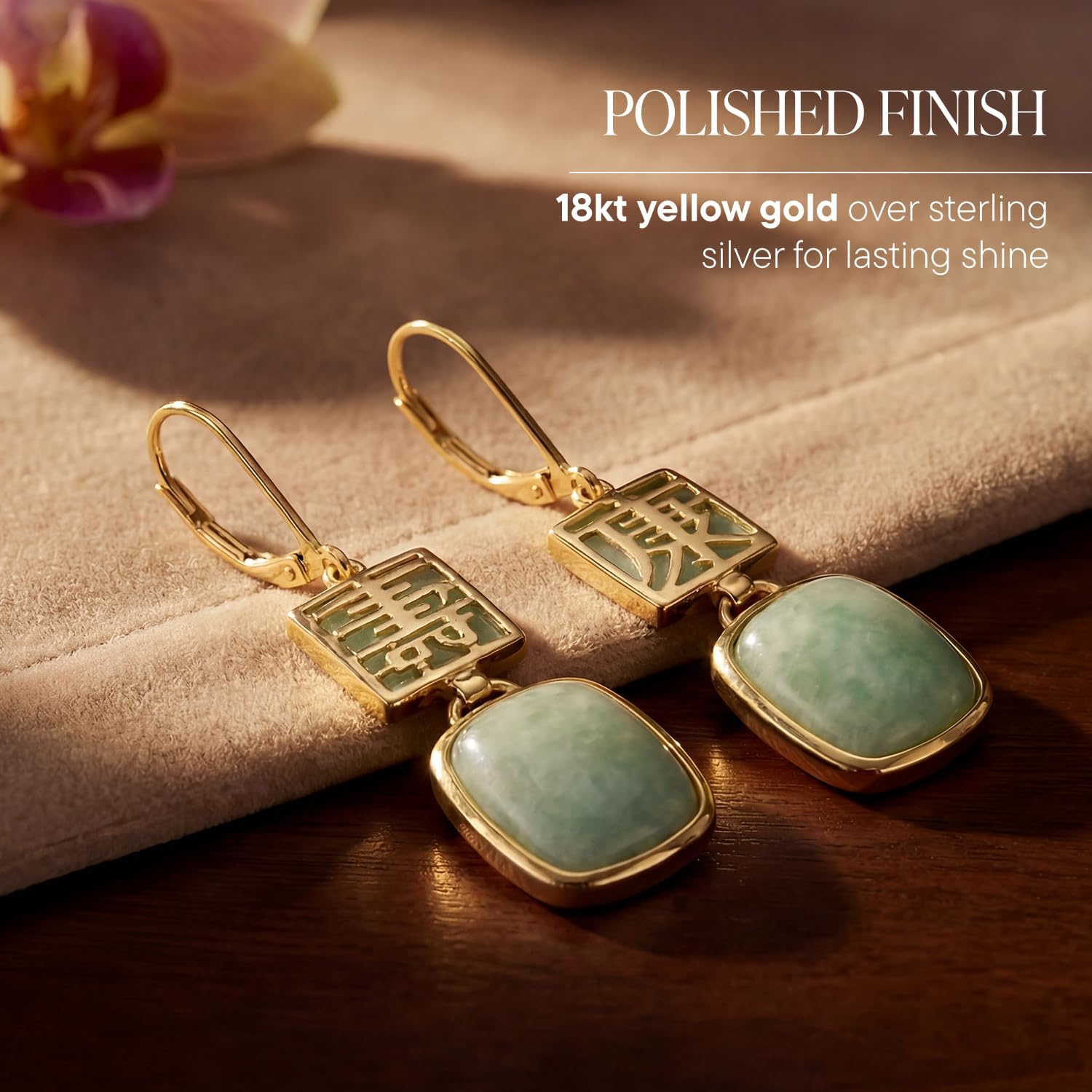 Ross-Simons Jade Longevity Drop Earrings in 18kt Gold Over Sterling, Earrings for Women, Jewelry, Christmas, Birthday Gift, 1.5"