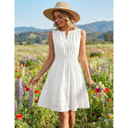 Merokeety Women'S 2026 Summer Casual Mini Sundress Beach Vacation Sleeveless V Neck Flowy A Line Dress With Pockets