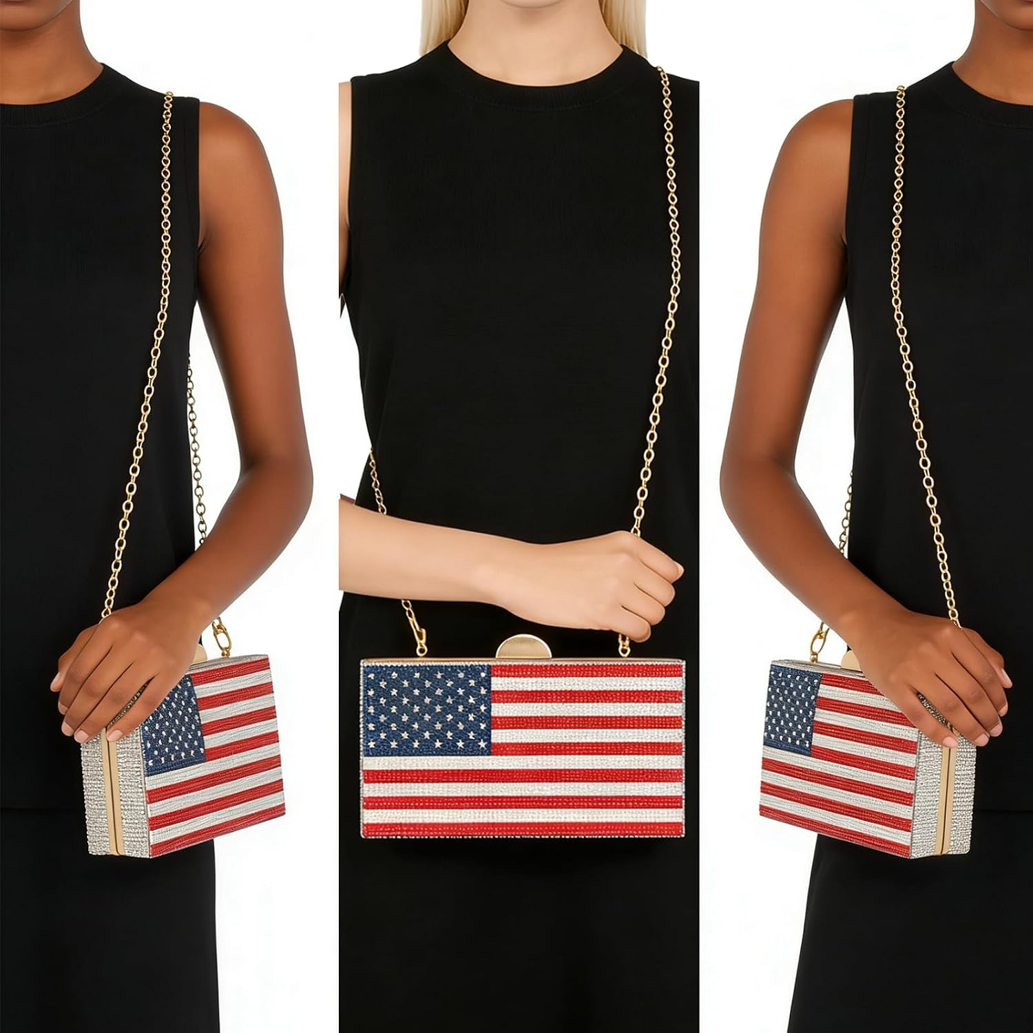 Women'S American Flag Rhinestone Crossbody Evening Purse - Patriotic Red White Blue Clutch Bag For National Celebrations Evening Bag Flag Purse