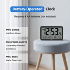 Atomic Wall Clock With Backlight, Digital Wall Clock Battery Operated For Classroom, Bedroom, Office, Large Display With Indoor Temperature, Humidity, Date, Auto Dst, 6 Time Zones