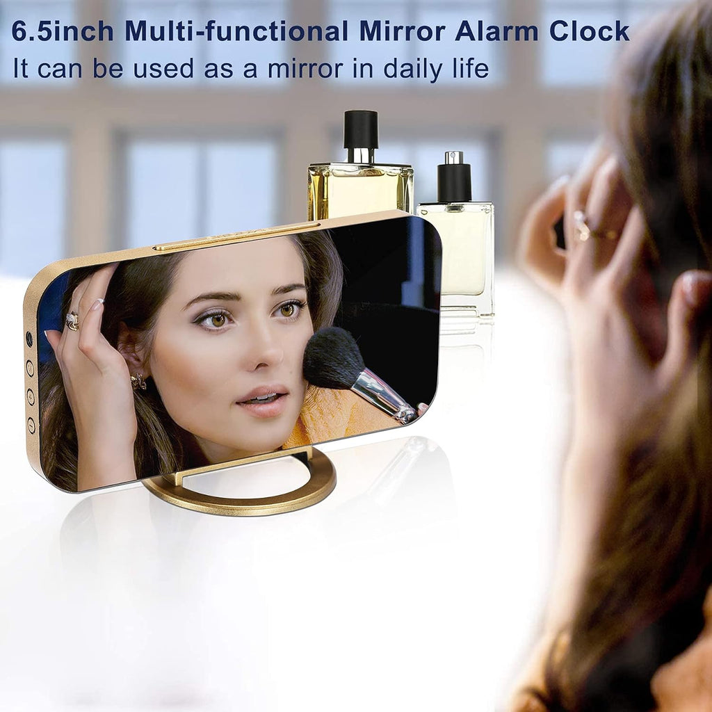 Digital Alarm Clock,Led And Mirror Desk Clock Large Display,With Dual Usb Charger Ports,3 Levels Brightness,12/24H,Modern Electronic Clock For Bedroom Home Living Room Office - Gold