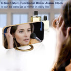Digital Alarm Clock,Led And Mirror Desk Clock Large Display,With Dual Usb Charger Ports,3 Levels Brightness,12/24H,Modern Electronic Clock For Bedroom Home Living Room Office - Gold