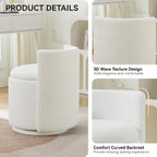 Velvet Vanity Chair With Storage, 360° Swivel Makeup Chair With Wave Back, No Assembly Small Accent Stool For Bedroom, Dressing, Living Room, White