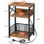 Amhancible Record Player Stand With Charging Station, Turntable Stand With Storage Cabinet, 3 Tier End Table Hold Up To 100 Albums, Record Table For Vinyl, Living Room, Rustic Brown, Hetcd01Br-1