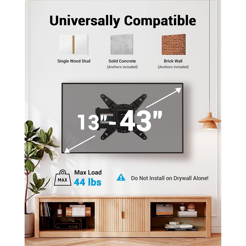 Pipishell Full Motion Tv Wall Mount For Echo Show 21/15 And 13-43 Inch Flat Curved Screen Tvs & Monitors, Max Vesa 200X200Mm Up To 44Lbs, Tv Mount Wall Bracket With Rotation Swivel Tilt Extension