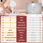 Vanity Mirror With Lights, 30X Magnifying Makeup Mirror With 3 Lighting And Adjustable Brightness, Rechargeable 2-Sided Height Adjustable Desk Mirror For Bathroom, Women Gifts For Mom