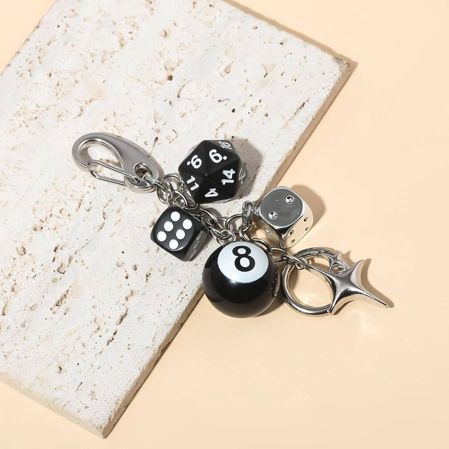 8 Ball Dice Charm Keychain - Cute Bag Purse Handbag Accessories - Y2K Aesthetic Key Chain for Women Men