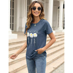 EADINVE Women Crewneck Daisy Print Short Sleeve T-Shirts Summer Faith-Hope-Love Tees Loose Fit Graphic Tops 2026 Navy