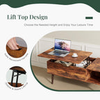 Wood Lift Top Coffee Table With Hidden Storage Compartment & Open Shelf, Multi-Functional Wooden Tabletop Dining Table For Living Room, Home Small Space