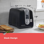 Black+Decker 2-Slice Toaster, Extra Wide Slots For Bagels & Thick Bread, 6 Browning Settings, Removable Crumb Tray, Cancel Button, 850W, Black