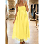 Wenrine Women'S Summer Boho Maxi Dresses Spaghetti Straps Chiffon Casual Sundress Beach Vacation Long Dress With Pockets