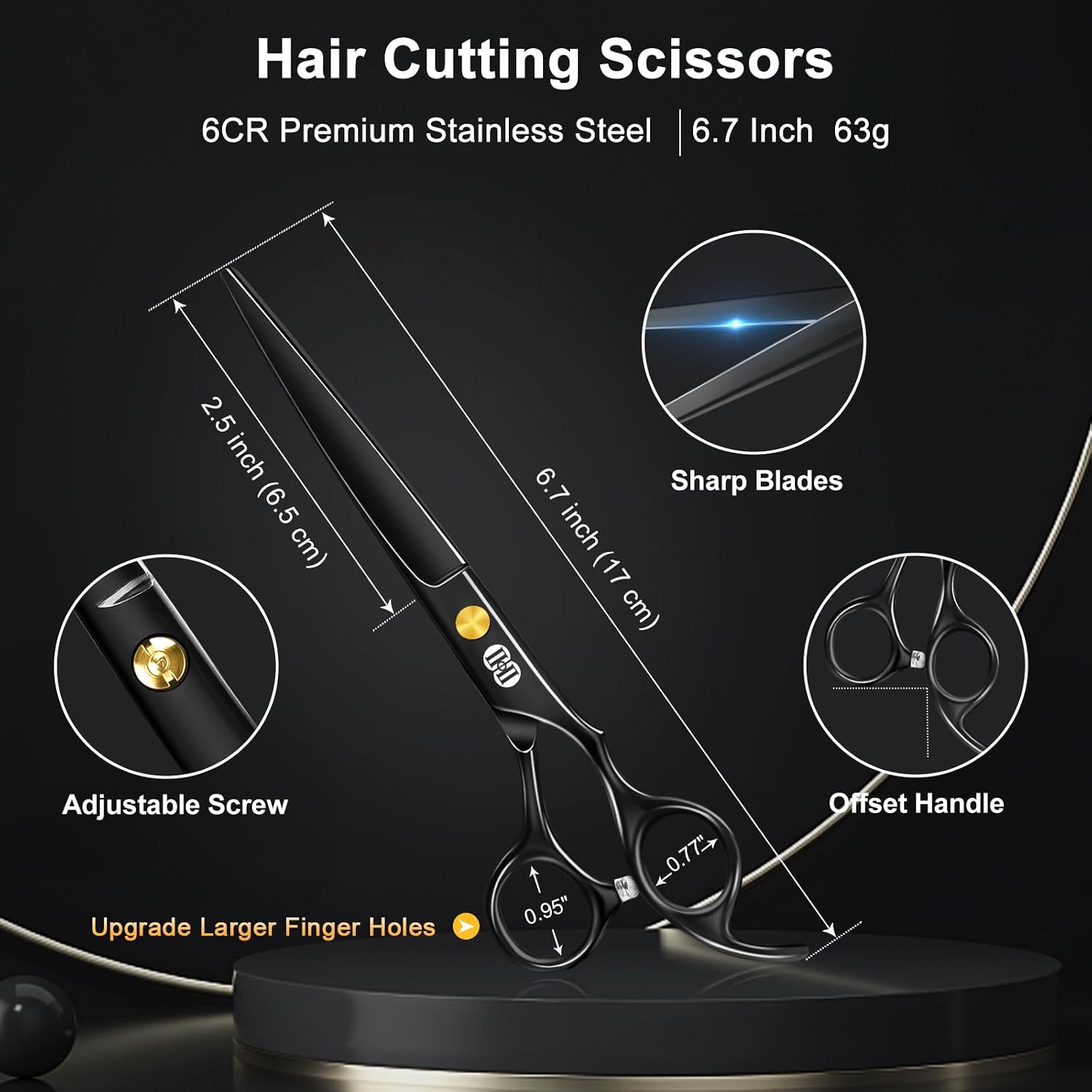 Hair Cutting Scissors Shears Kit, Professional Barber Haircut Scissors Set (6.7 Inch Hair Beard Hairdressing Trimming Haircutting Thinning Shears) For Men Women Hairdresser Home Salon (Black)