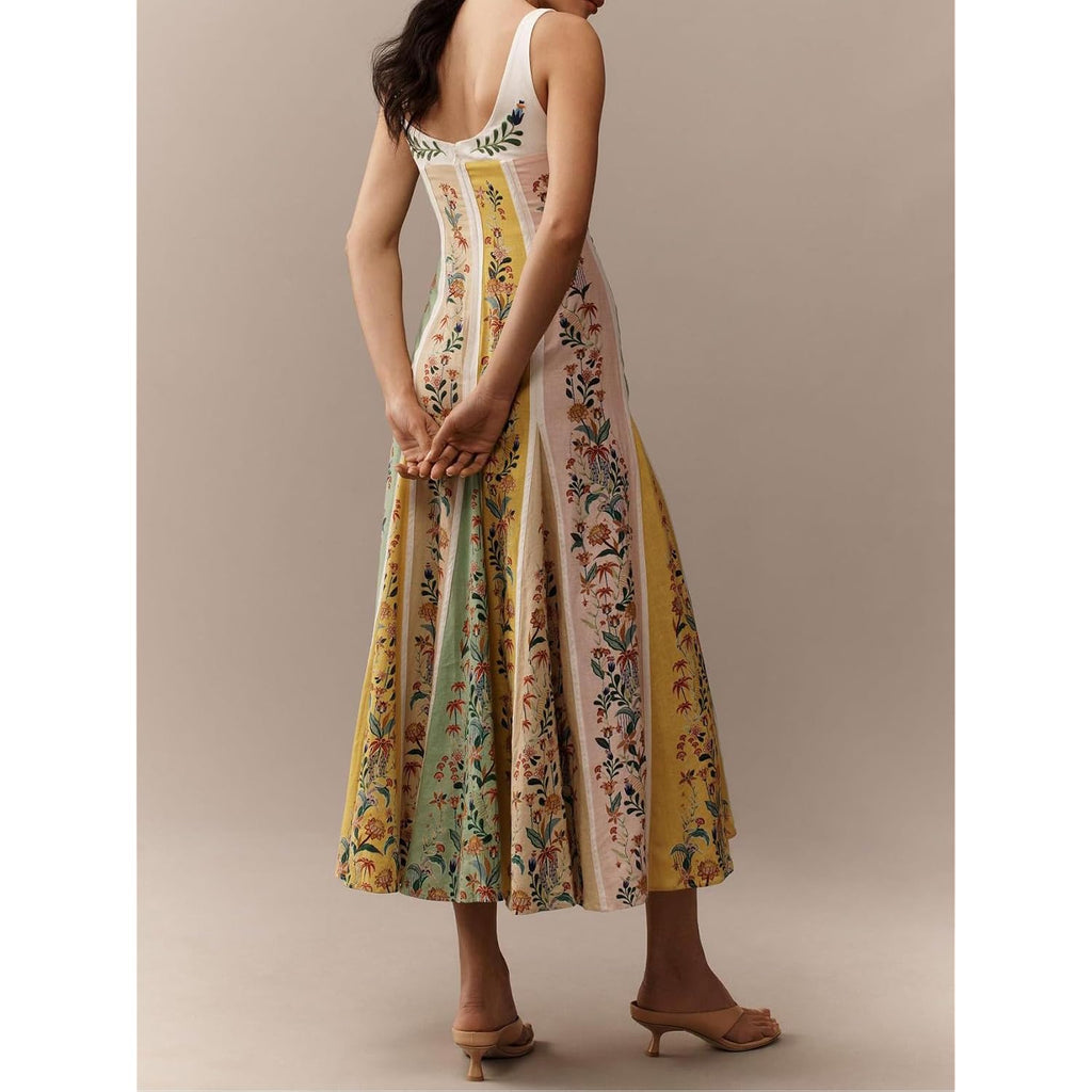 Women'S Boho Print Dress Sleeveless Backless Halter High Waist A Line Vacation Beach Long Dress