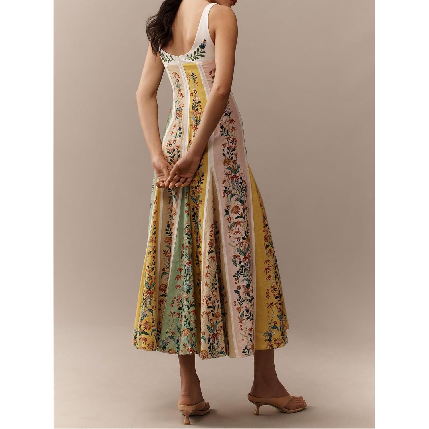 Women'S Boho Print Dress Sleeveless Backless Halter High Waist A Line Vacation Beach Long Dress