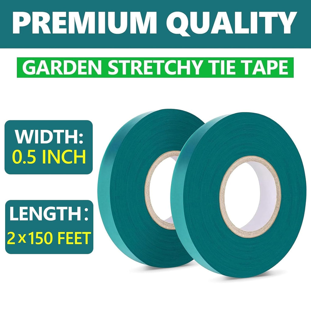Easytle 2 Pack X 150 Ft Stretch Tie Tape Roll, 1/2" Garden Tie Tape, Thick Sturdy Plant Ribbon Garden Green Vinyl Stake Gardening Tools For Indoor Outdoor Patio Plant Use