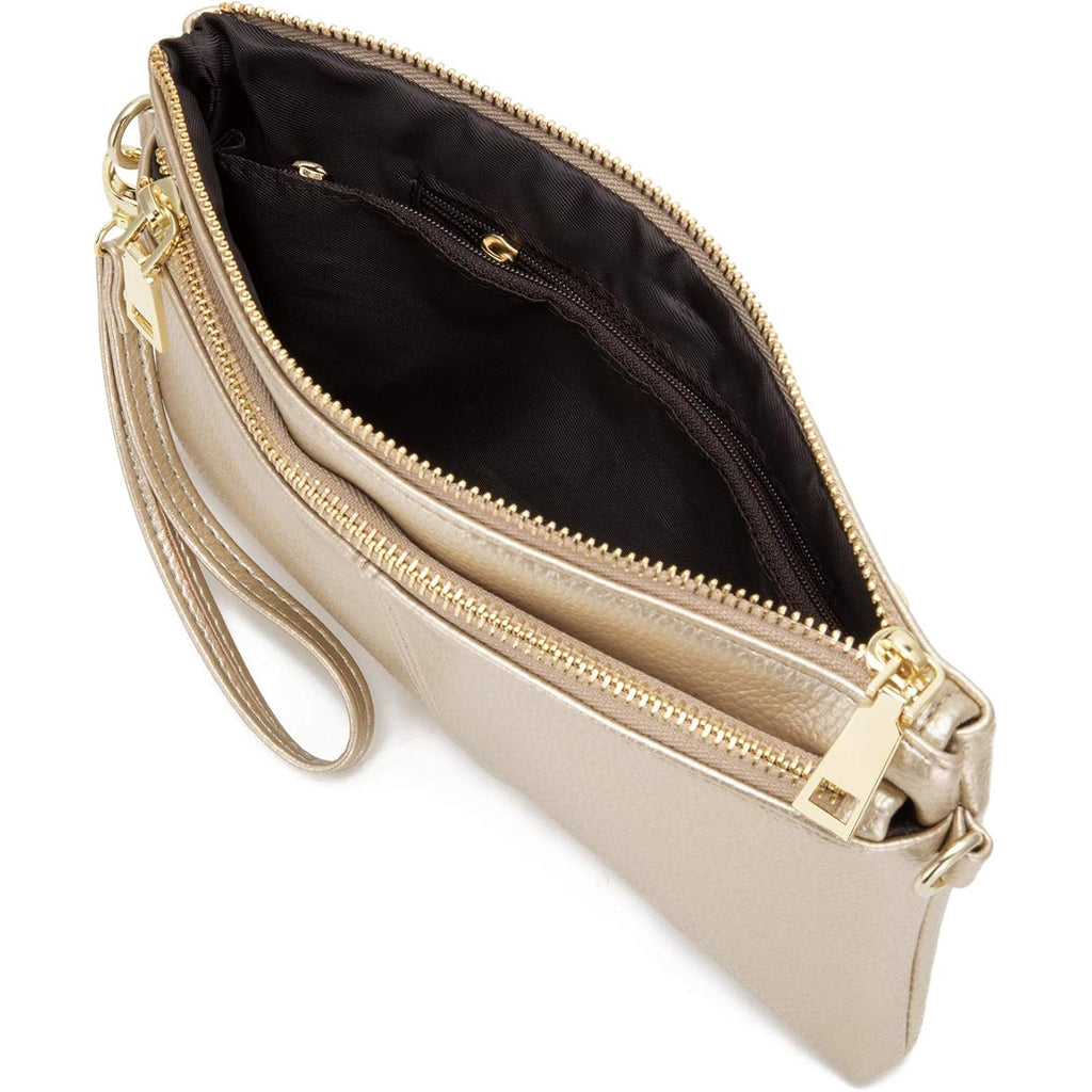 Triple Zip Small Crossbody Bag Lightweight Purses Vegan Leather Wristlet Clutch, Includes Adjustable Shoulder