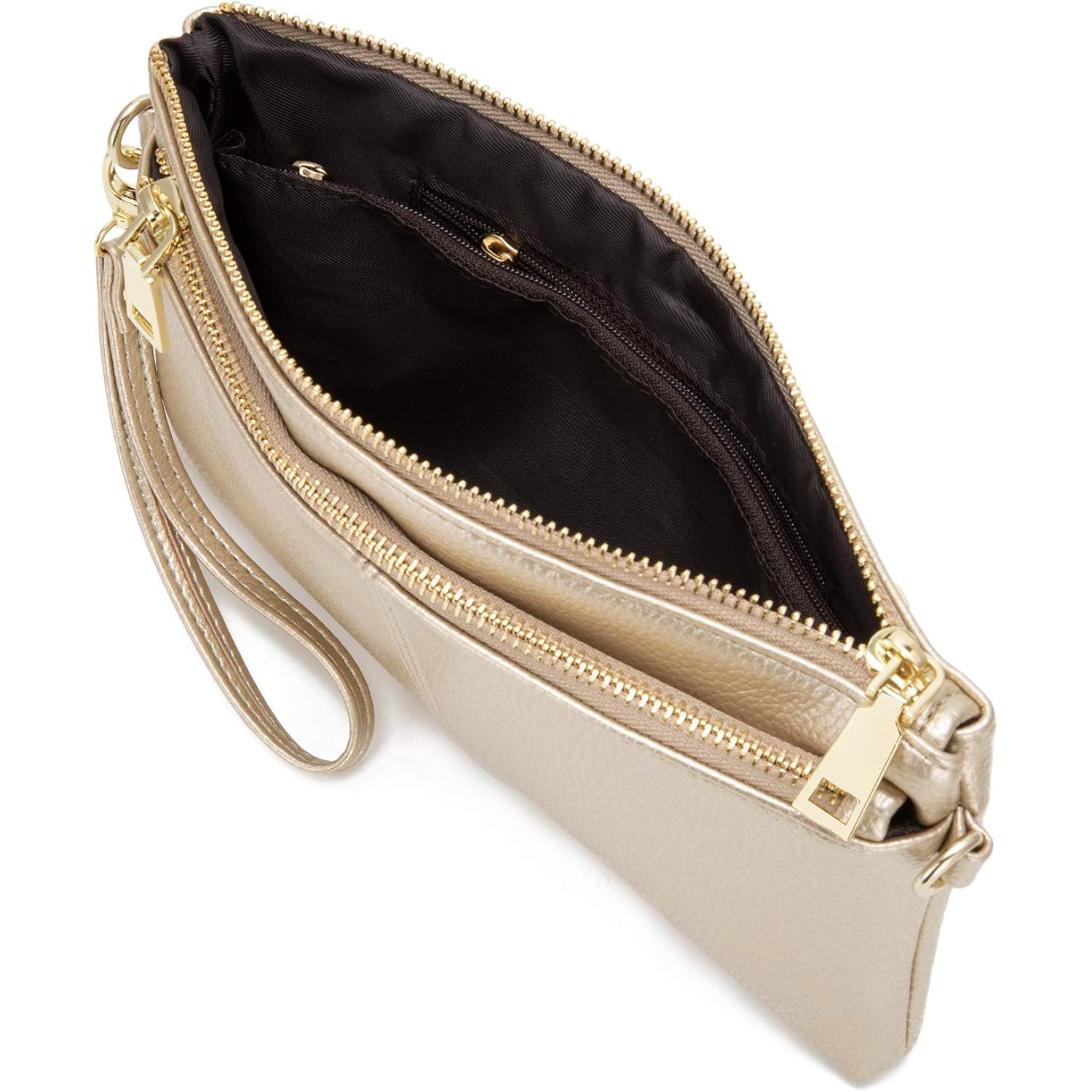 Triple Zip Small Crossbody Bag Lightweight Purses Vegan Leather Wristlet Clutch, Includes Adjustable Shoulder