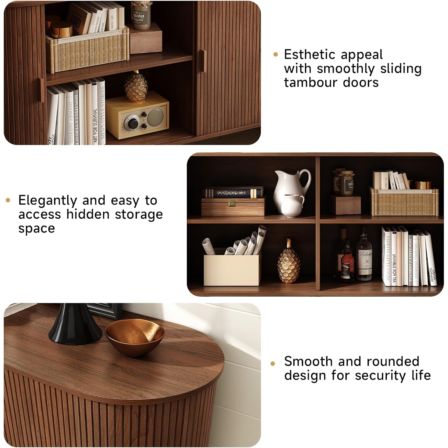 63" Sideboard Buffet Cabinet With Storage, Storage Cabinet With Sliding Door & Adjustable Shelf, Modern Accent Coffee Bar Console Table For Kitchen, Entryway, Walnut