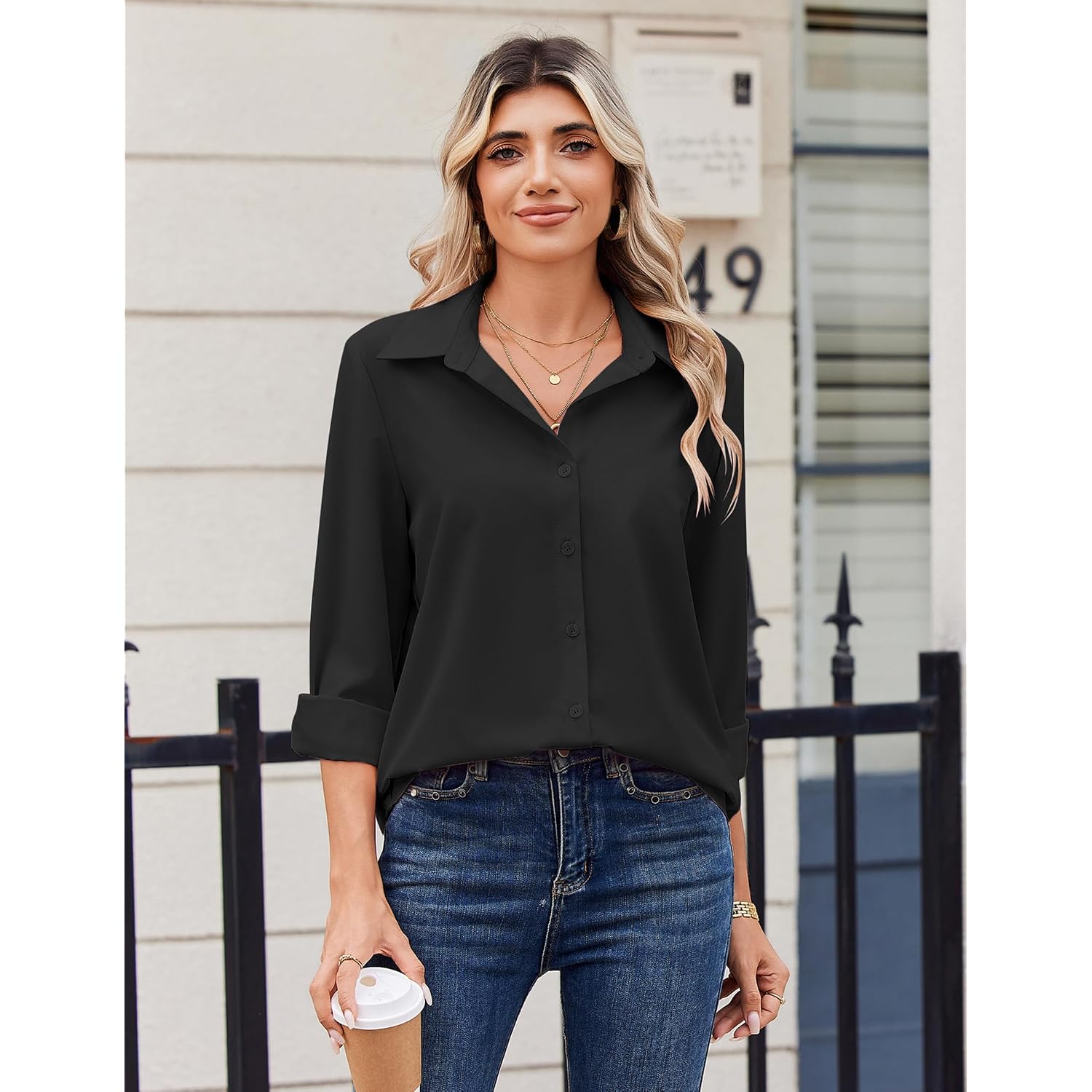 Zeagoo Blouse For Women Dressy Long Sleeve Button Down Shirts Business Casual Outfit Lightweight Solid/Printed Tops