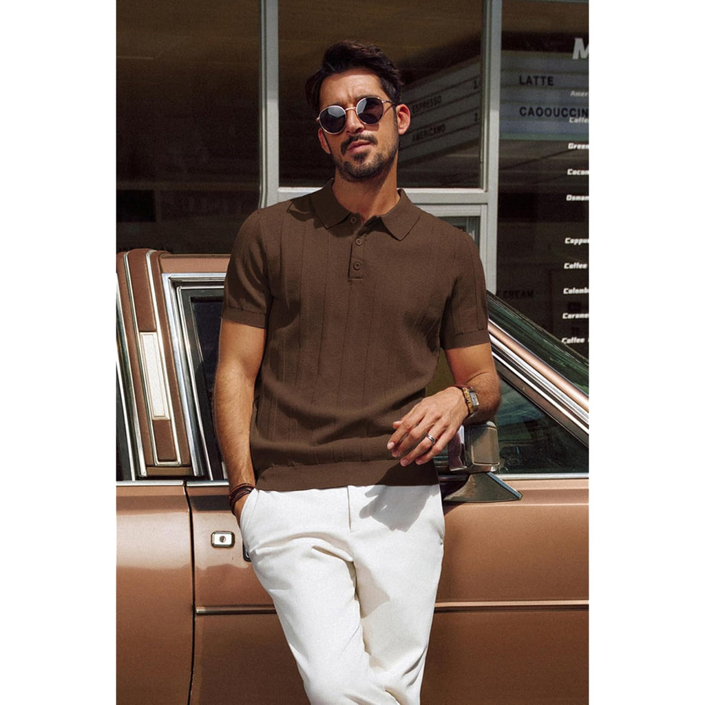 Pj Paul Jones Mens Polo Shirts Short Sleeve Textured Knit Polo Shirt Ribbed Casual Golf Shirts