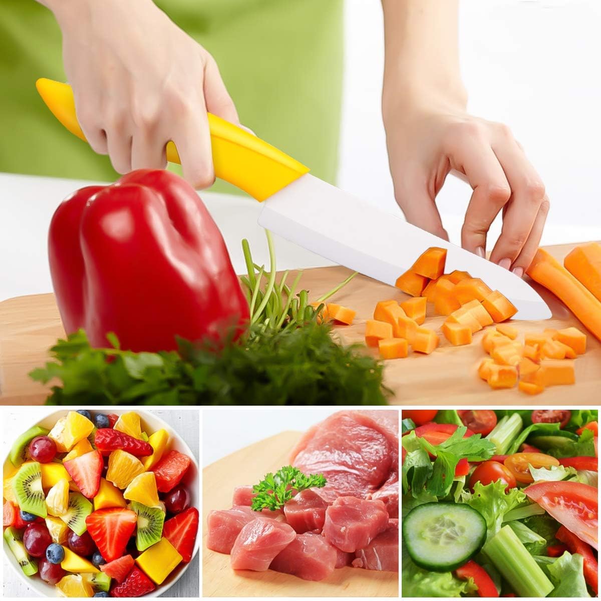 Updated Version Ceramic Knife Set 4-Piece Color With Sheaths (Includes 3" Paring Knife, 4" Fruit Knife, 5" Utility Knife, 6" Chef Knife) For Home Kitchen(Multicolour)