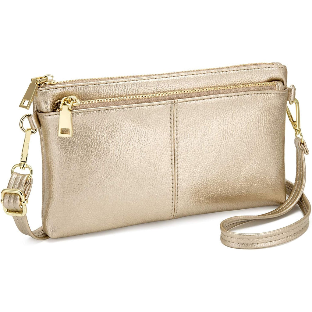 Triple Zip Small Crossbody Bag Lightweight Purses Vegan Leather Wristlet Clutch, Includes Adjustable Shoulder