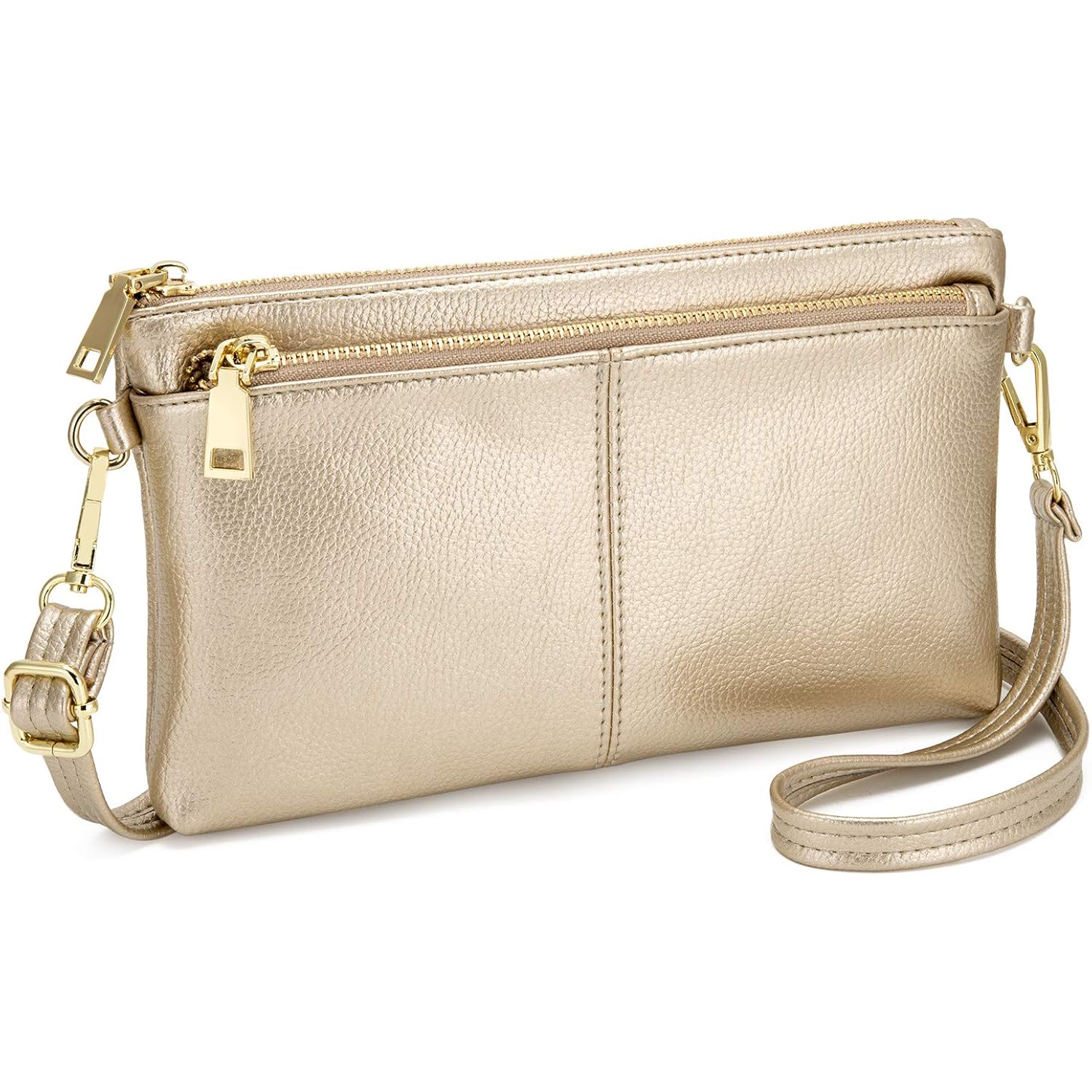 Triple Zip Small Crossbody Bag Lightweight Purses Vegan Leather Wristlet Clutch, Includes Adjustable Shoulder