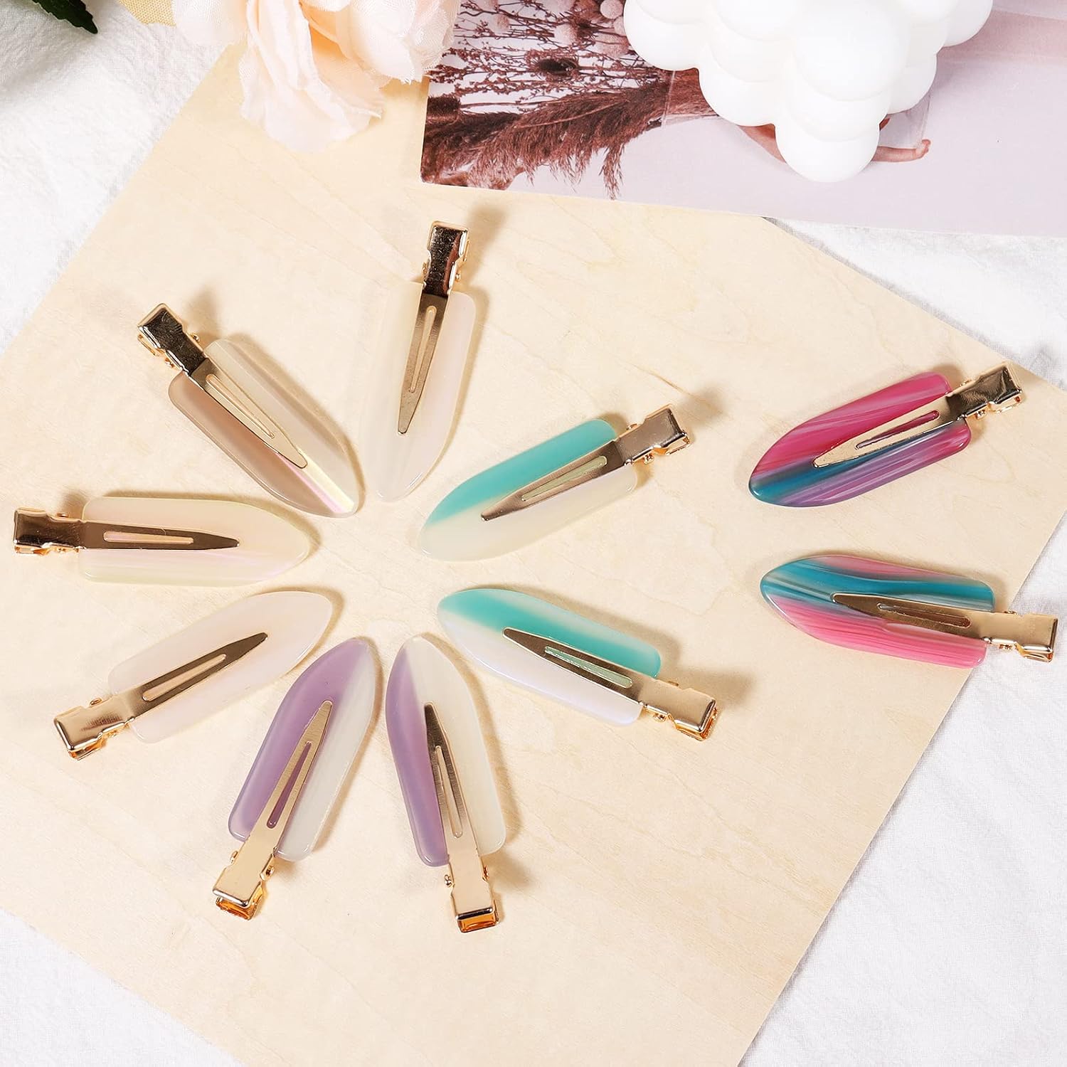 Kesaplan 10Pcs No Bend Hair Clips, Acrylic Resin No Crease Hair Clips For Styling, Colorful Creaseless Flat Duckbill Hair Barrette For Makeup Hairstyle Accessories For Women Gifts