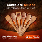 Riveira Dark Bamboo Wooden Spoons For Cooking 6-Piece, Apartment Essentials Wood Spatula Spoon Nonstick Kitchen Utensil Set Premium Quality Housewarming Gifts For Everyday Use