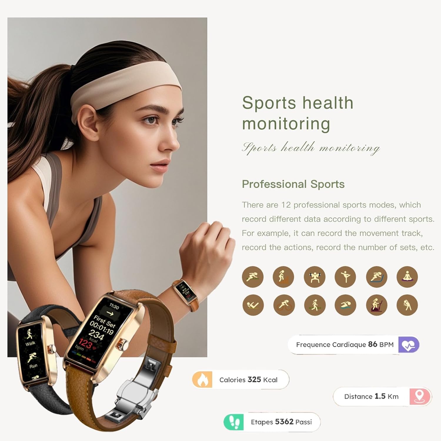 Elegant Smart Watch for Women Fitness Tracker with Step Counter Calorie Tracker Heart Rate Monitor Sleep Tracker IP68 Waterproof Activity Tracker Bracelet with AMOLED Touchscreen for Android IOS
