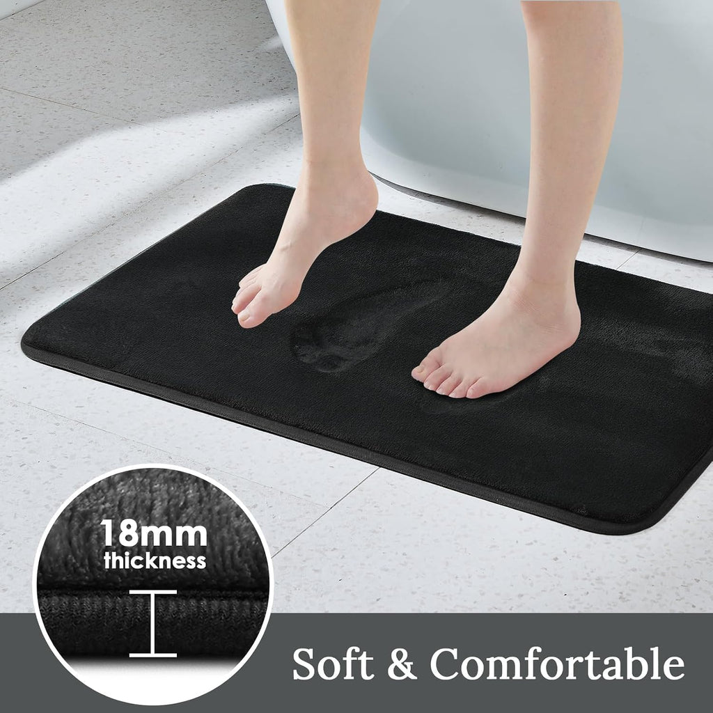 Bathroom Rugs Sets 3 Piece, Ultra Soft Velvet Memory Foam Bath Rugs, Non-Slip & Pvc Backing Bathroom Mat Set, Washable Quick Dry Bath Rug - Black