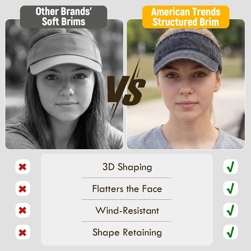 Comfortable Breathable Sun Visors for Women-Cotton Structured Brim Pontail Visor Hats for Casual,Walking,Beach