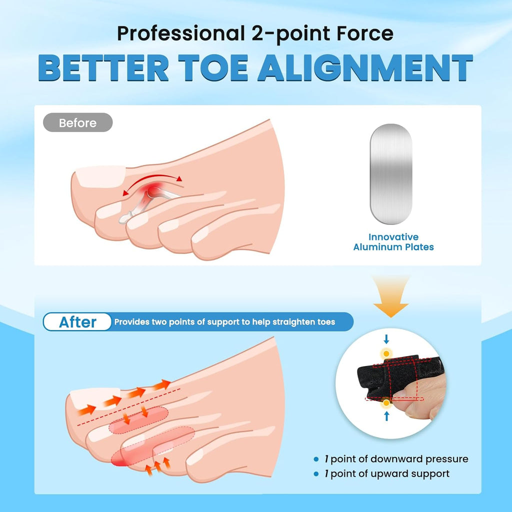 Hammer Toe Straightener - Non-Slip Hammer Toe Corrector for Women & Men - Adjustable Toe Splint Relief for Broken, Curled Support - Toe Wrap for Standing, Resting (1 Foot Wrap & 1 Strap)