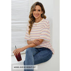 MEROKEETY Women's 2026 Summer Short Sleeve Tops Casual Colourful Striped Crewneck Loose Work T Shirts Blouses