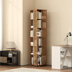 Rotating Bookshelf Tower, 360° Display Spinning Bookcase, Bamboo Bookshelf Floor Standing Storage Rack, Wood Narrow Book Shelf Organizer For Kids Adults (Walnut, 6 Tier)
