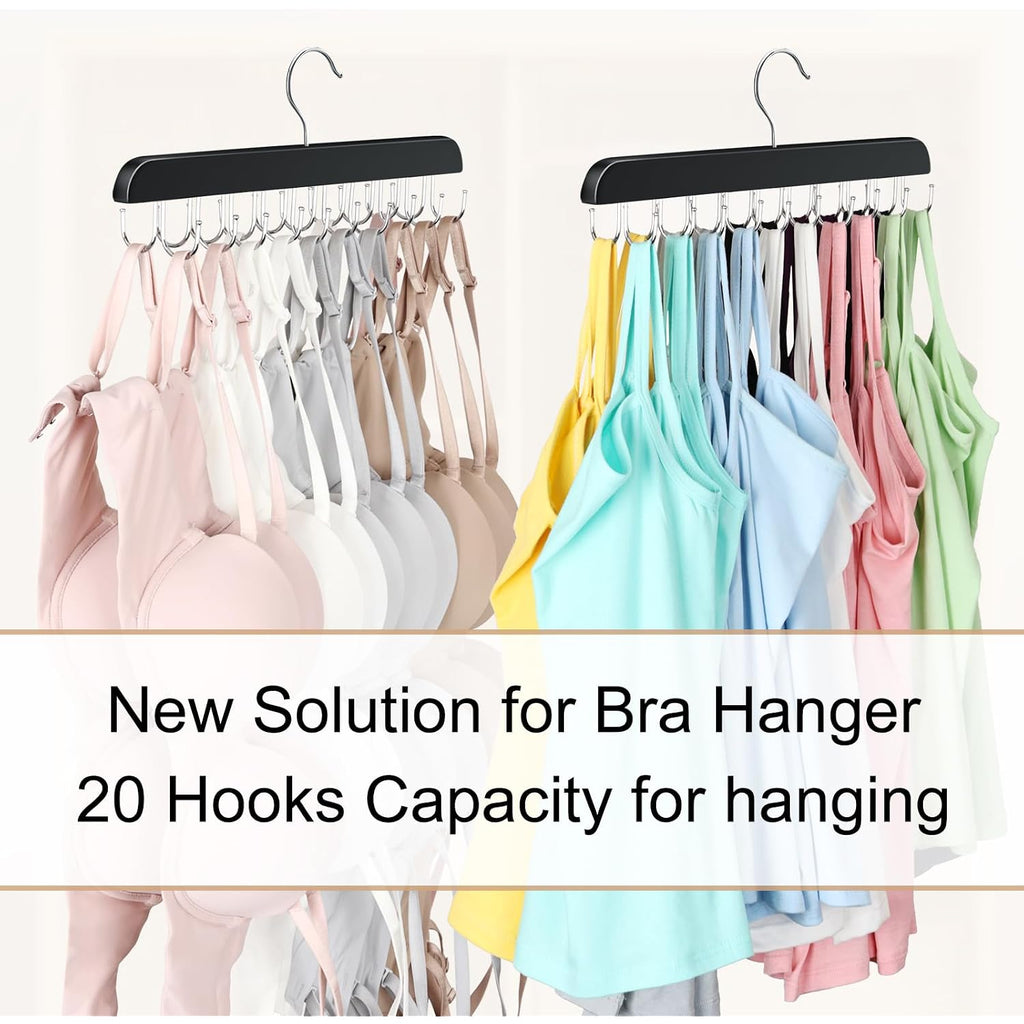 Tank Top Hanger With 40 Hooks For Closet Organizer, Premium Wood Bra Hanger | 2 Pack Foldable Space Saving Hangers Closet Organizers And Storage, Closet Accessories Multi Hook Hanger For Dorm & Apartment