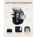 LOVEVOOK Travel Backpack for Women & Men, 25L Airline Approved Personal Item Carry On Backpack, Lightweight with 2 Packing Cubes, Waterproof Daypack for Work, Gym & Weekend Travel, Black